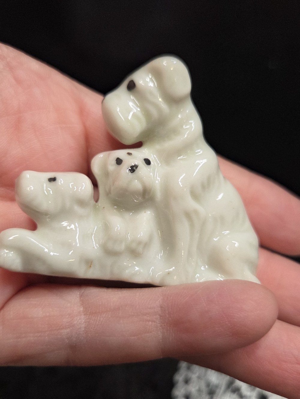 Triple Blue Gray Dogs Figurine Glossy Finish Scottie Schnauzer Puppies Mom 2"
